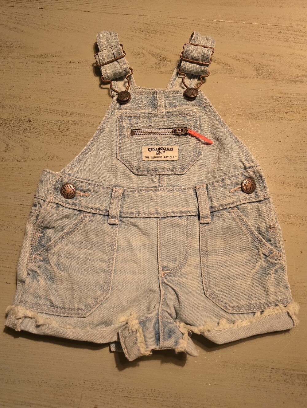 Oshkosh B'Gosh Baby Girl Size 3 Month Blue Bib Overall Jean Shorts, Snap Closure
